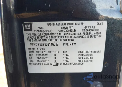 2005 Chevrolet Trailblazer Ls from USA, damaged, VIN 1GNDS13S152116017